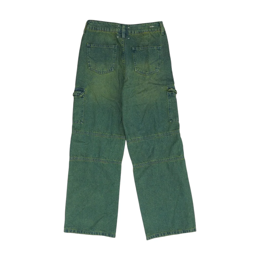 Green Solid Wide Leg Jeans - Image 2