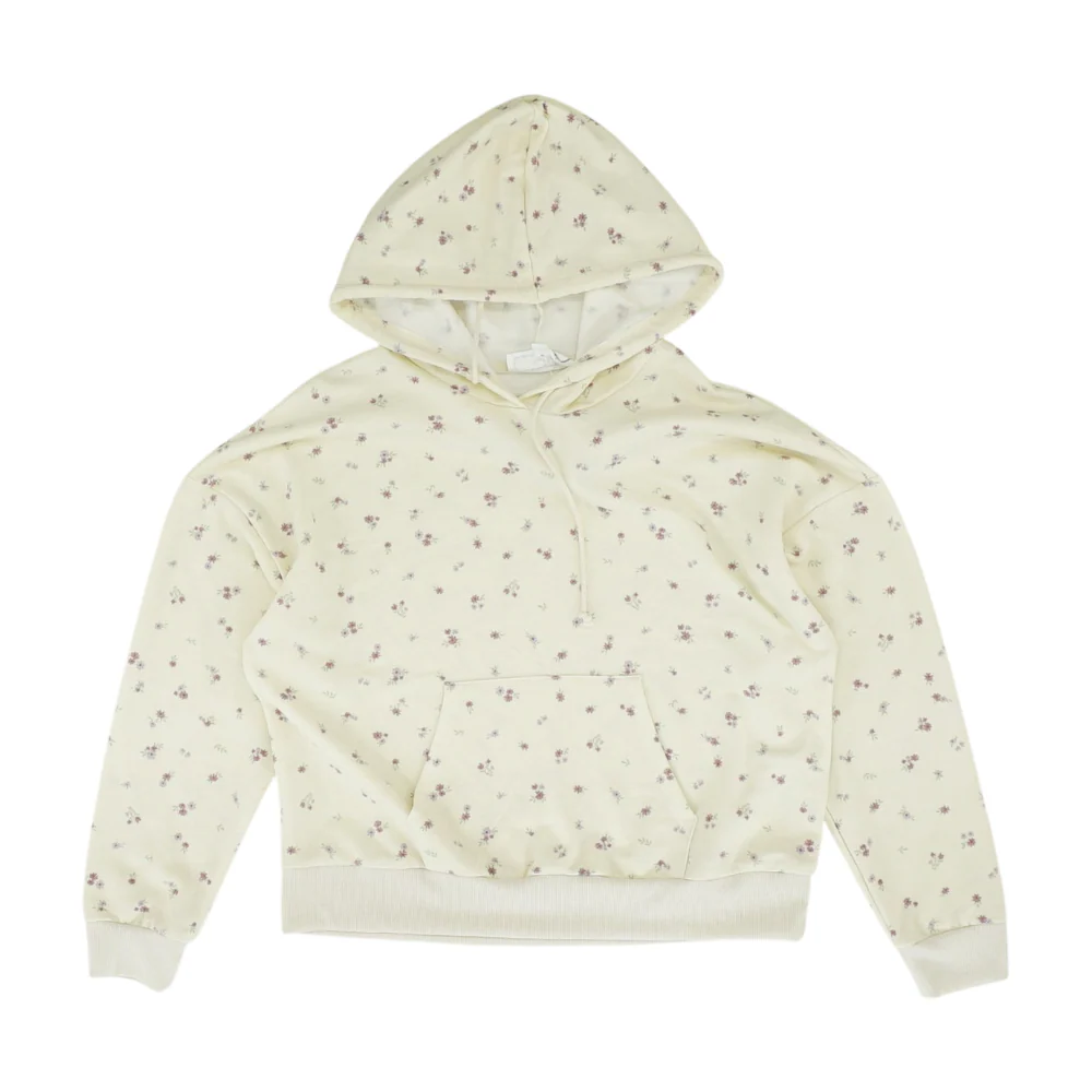 Beige Floral Hoodie Pullover