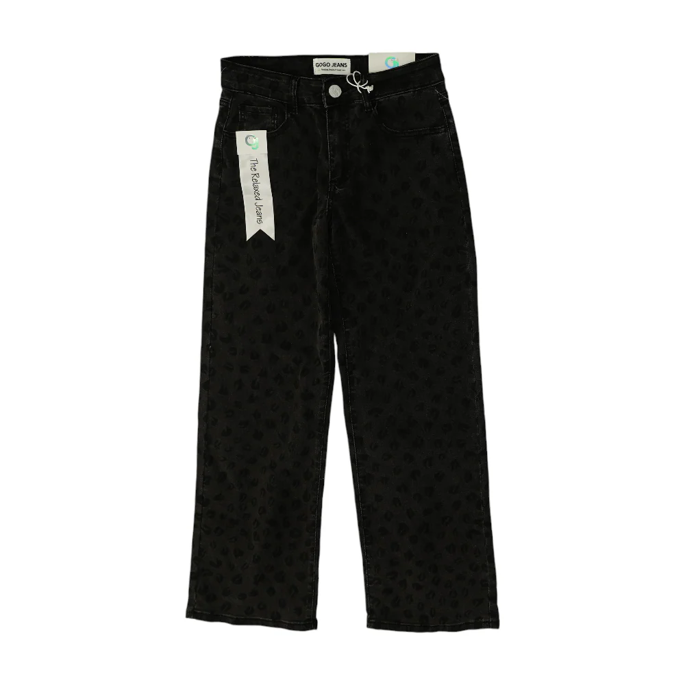 Black Animal Print Relaxed Jeans