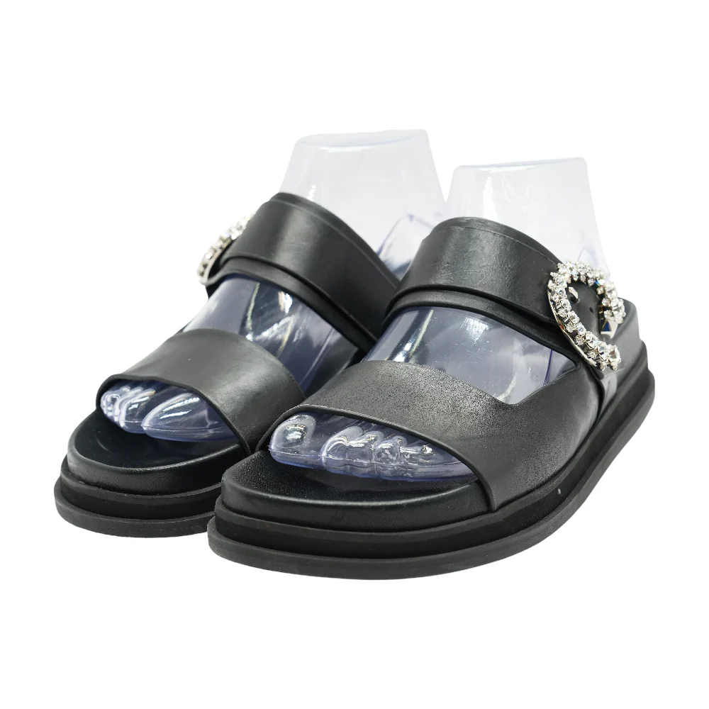 Black Marga Leather Slides