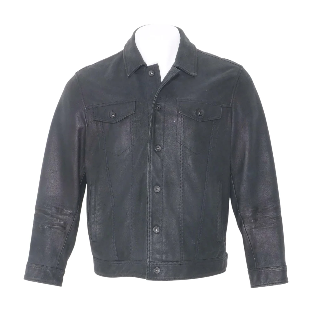 Black Solid Leather Jacket