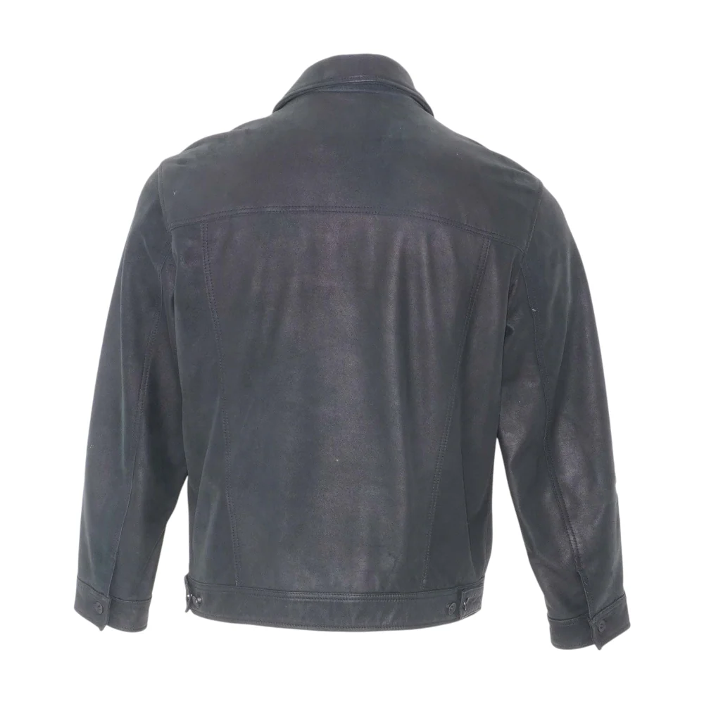 Black Solid Leather Jacket - Image 2