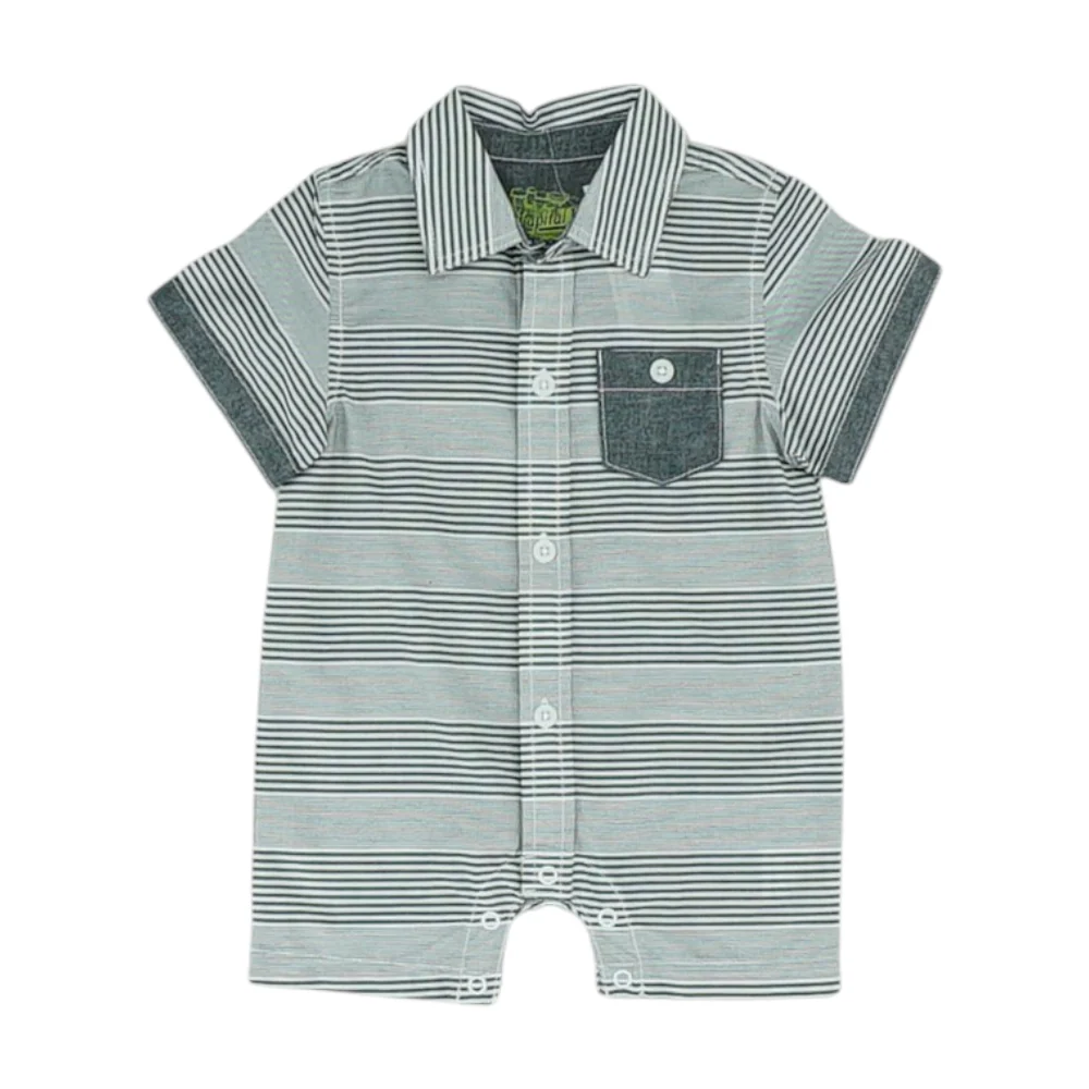 Black Striped Short Sleeve One-Piece