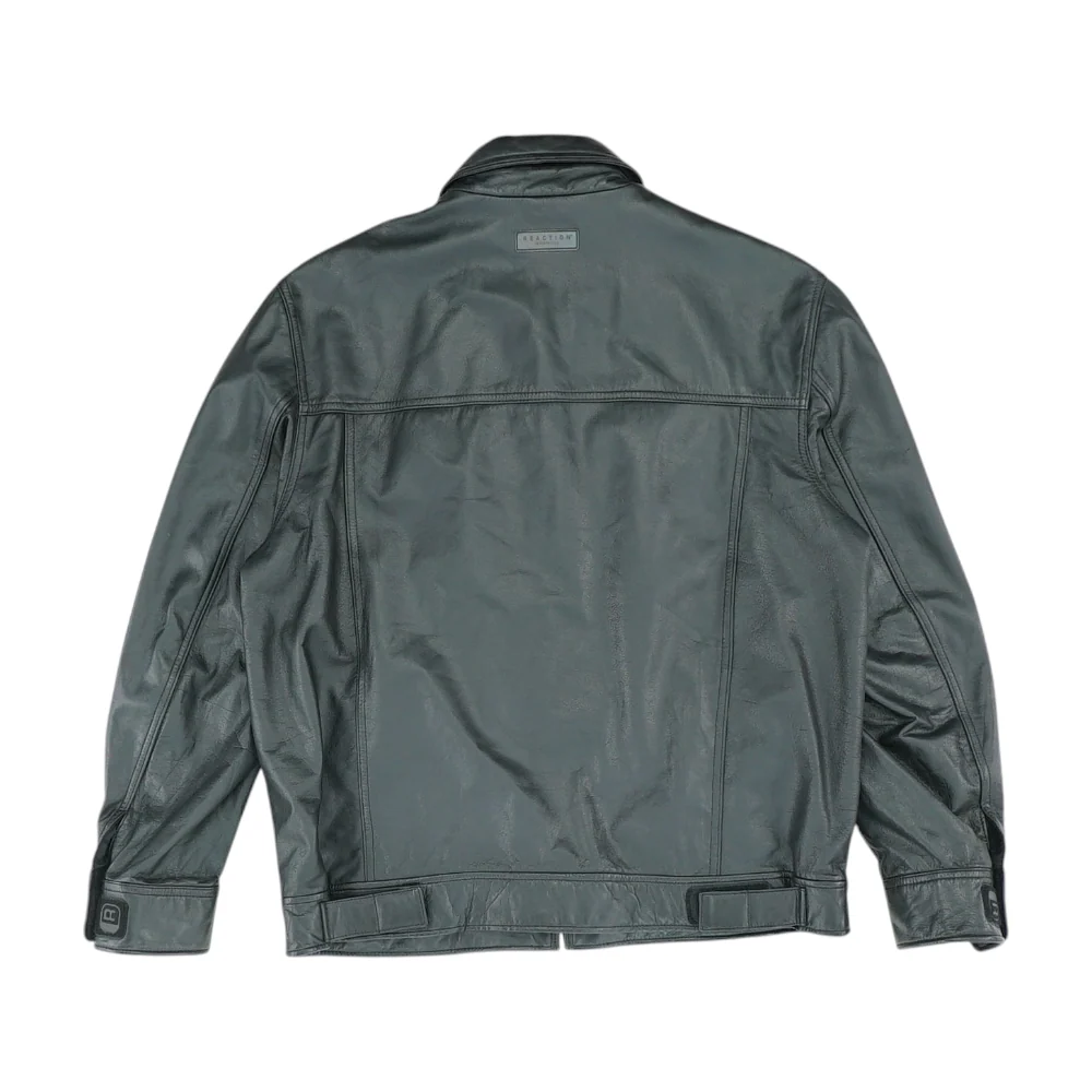Black Solid Leather Jacket - Image 2