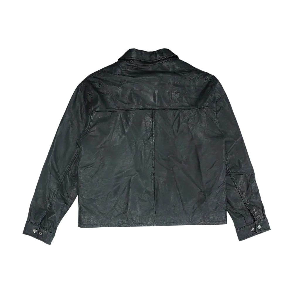 Black Solid Leather Jacket - Image 2