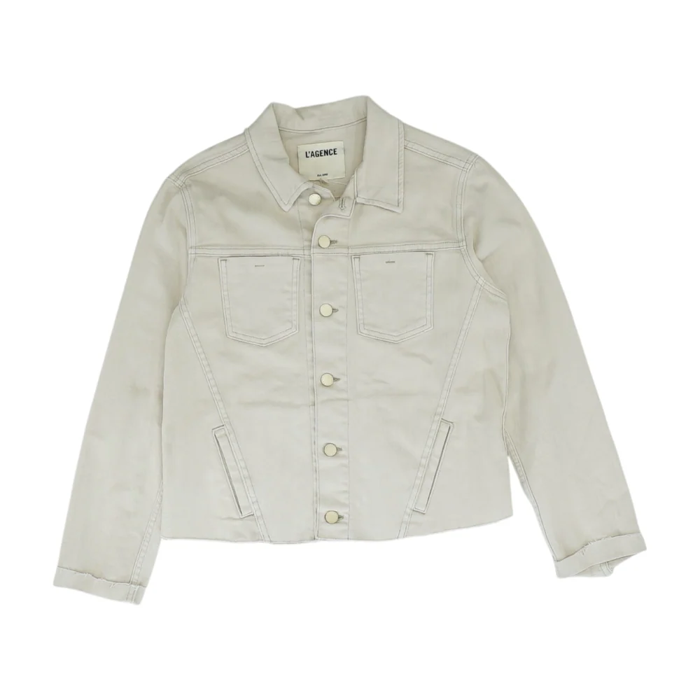 Beige Solid Denim Jacket