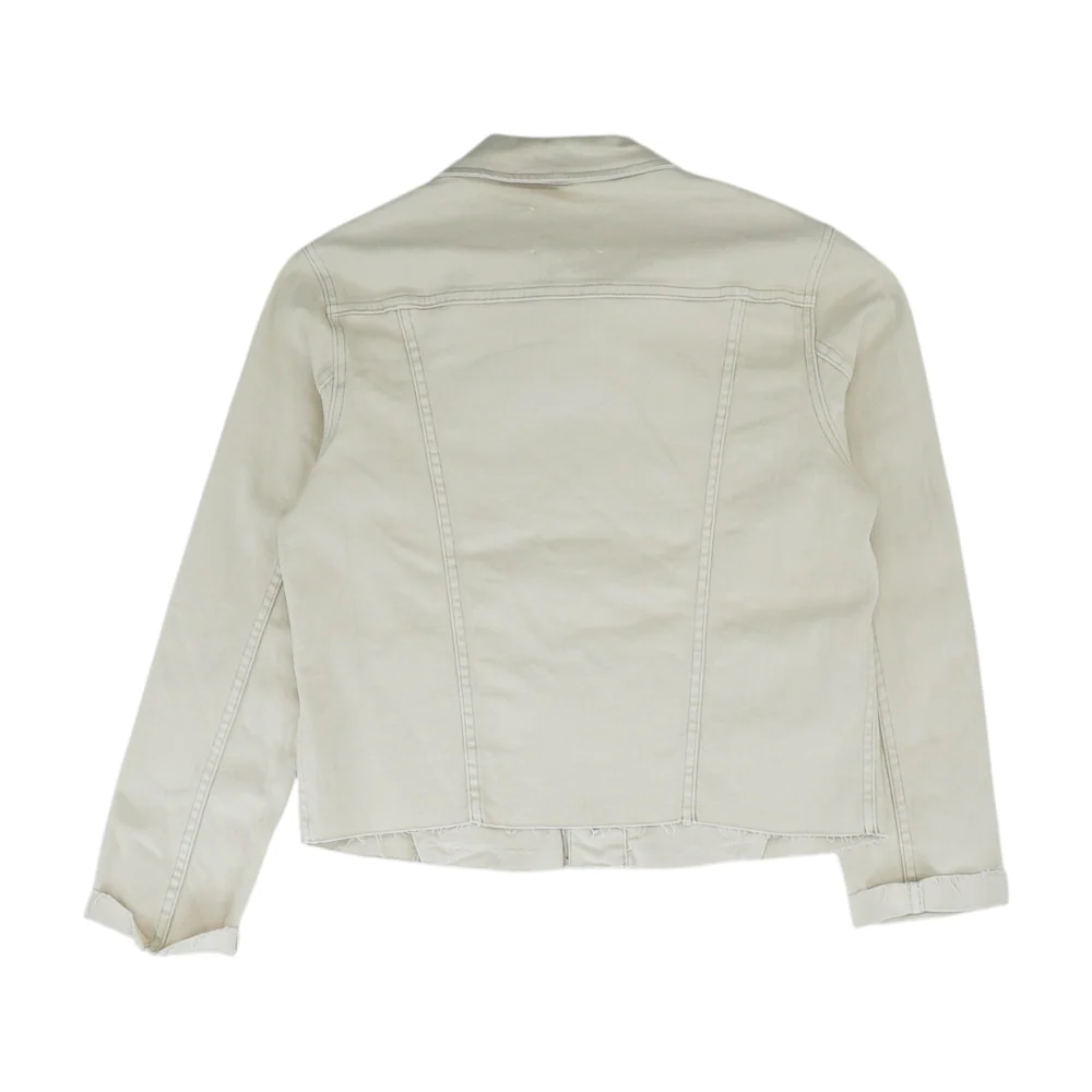Beige Solid Denim Jacket - Image 2
