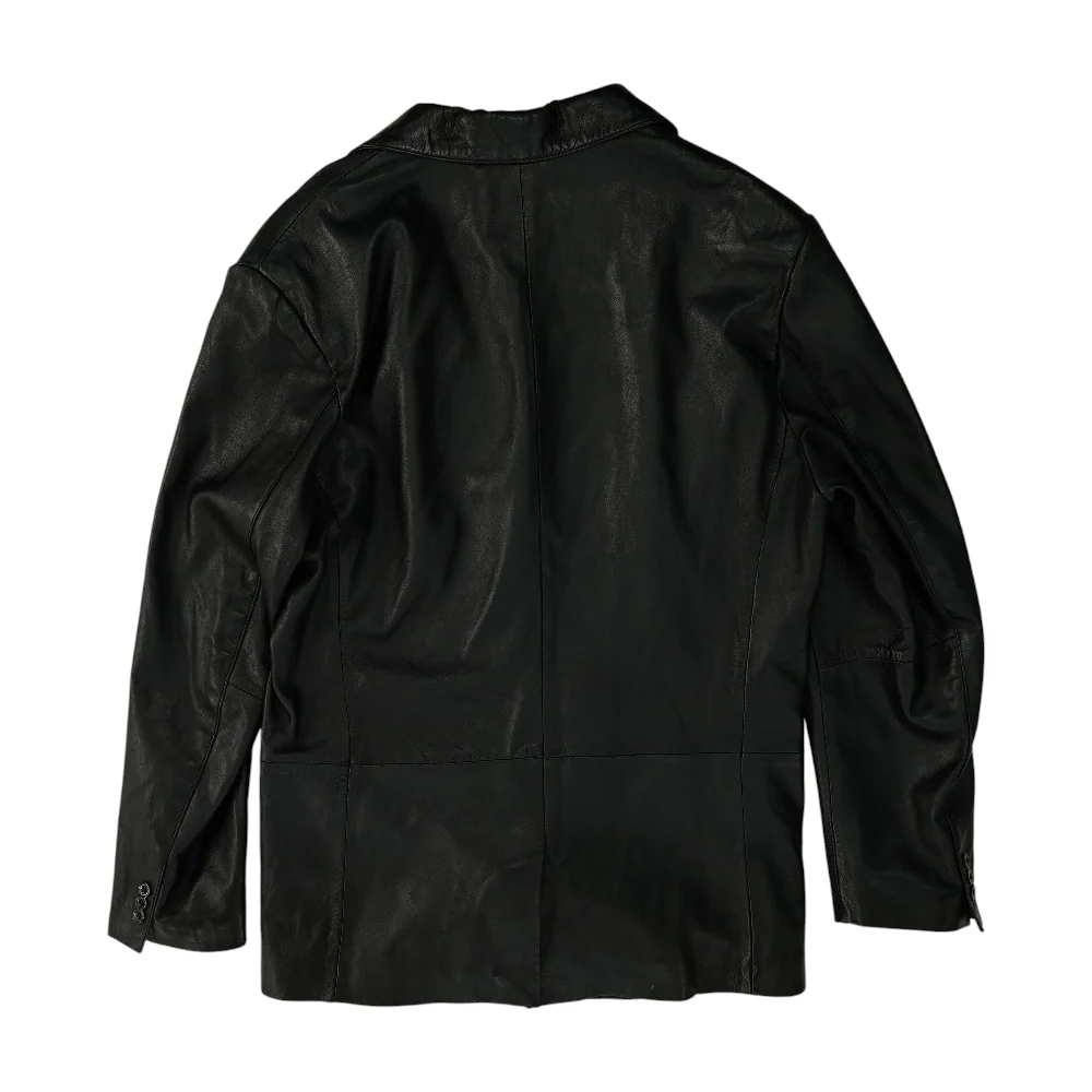 Black Solid Leather Jacket - Image 2