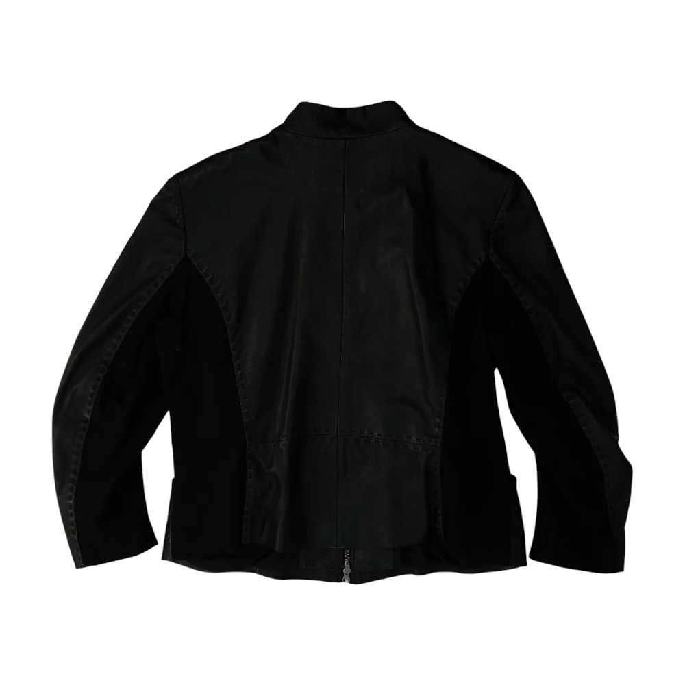 Black Solid Leather Jacket - Image 2