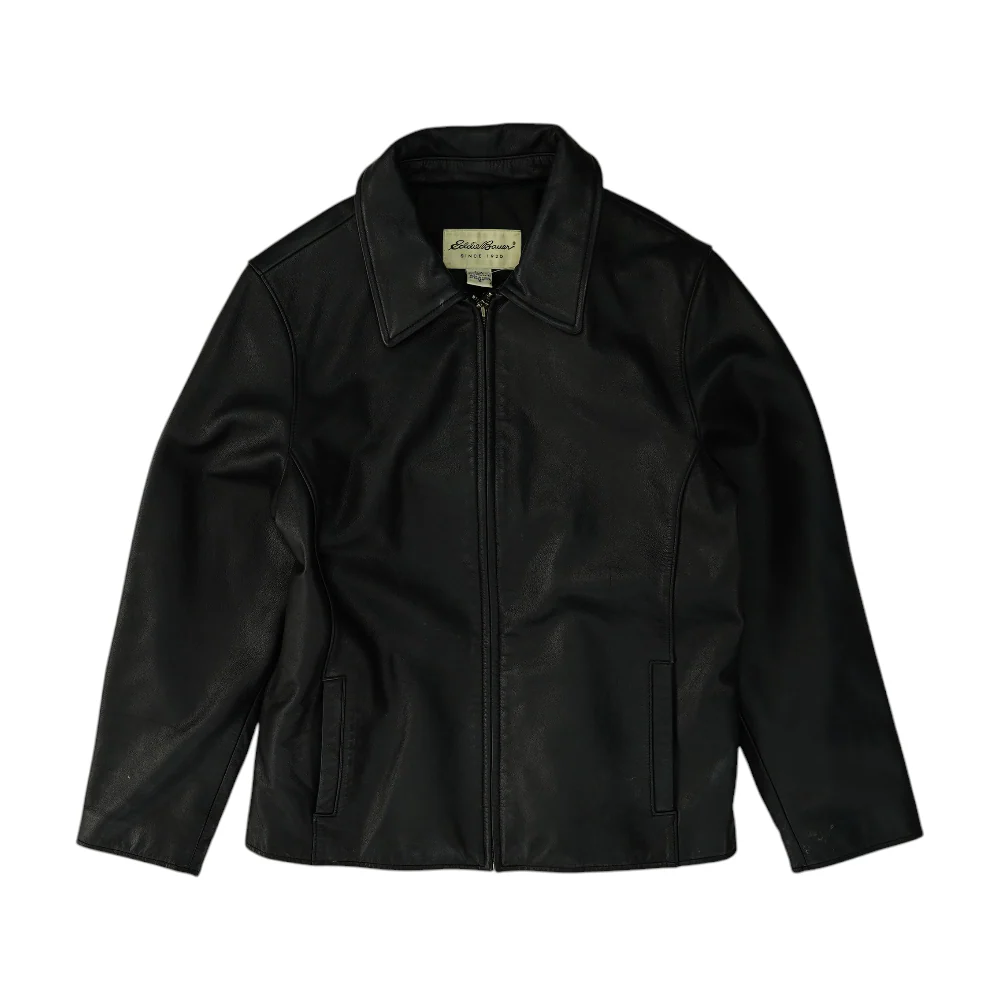 Black Solid Leather Jacket