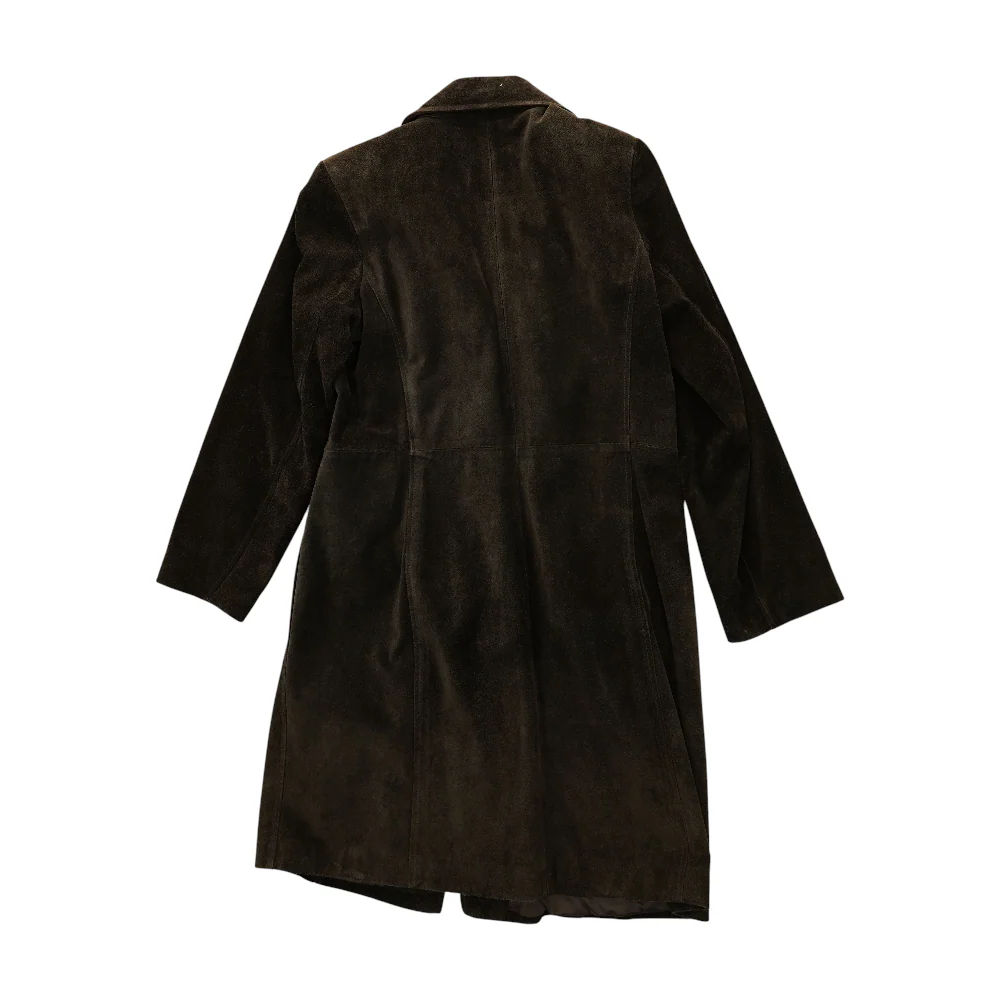 Brown Solid Leather Coat - Image 2