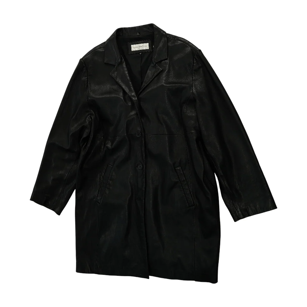 Black Plus Solid Leather Coat