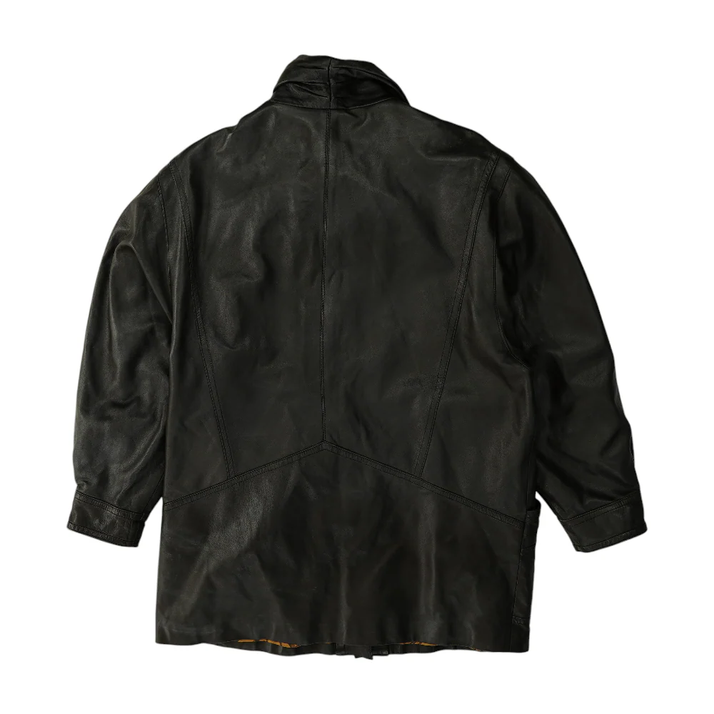 Brown Solid Leather Coat - Image 2