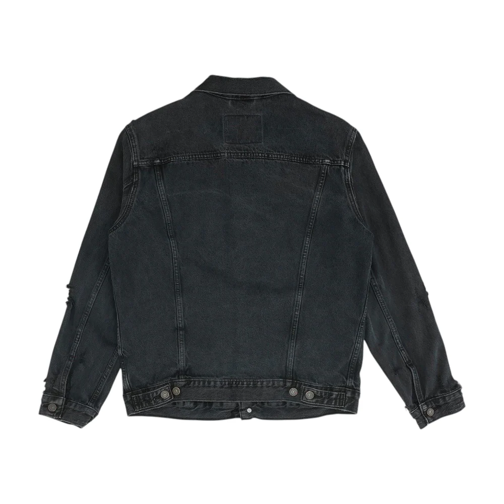 Black Solid Denim Jacket - Image 2