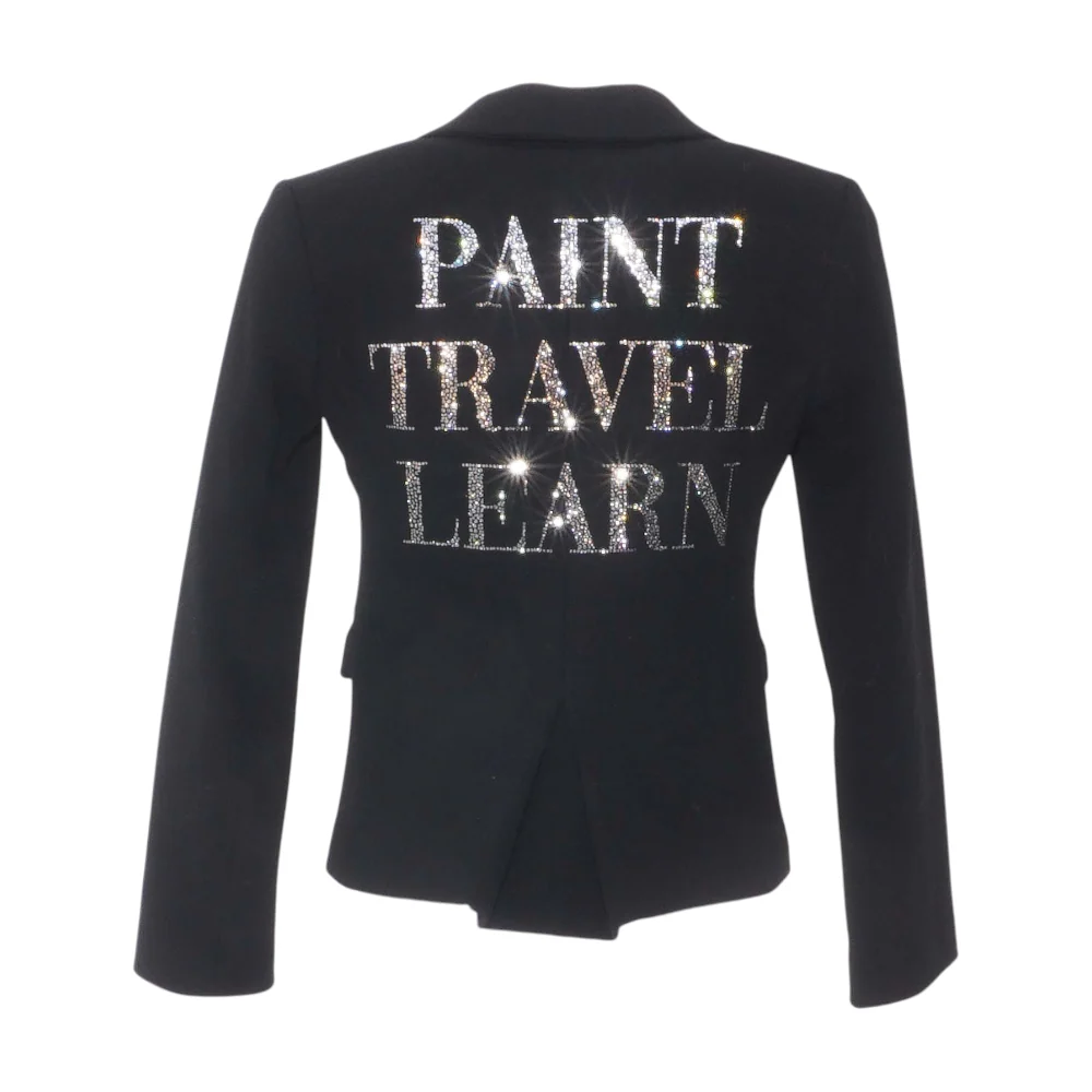 Black Paint Travel Learn Crystal Short Blazer - Image 2