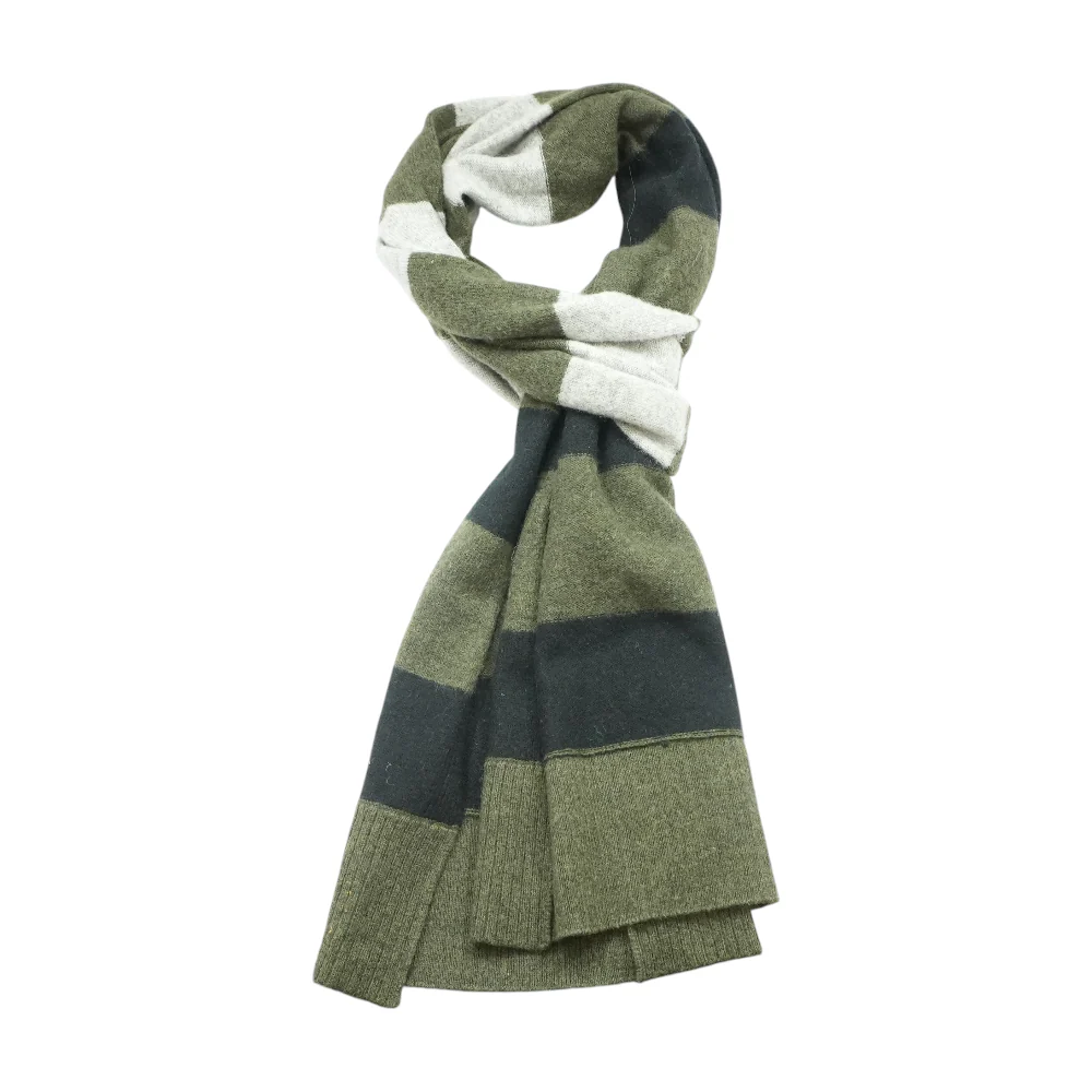 Green Striped 100% Cashmere Scarf