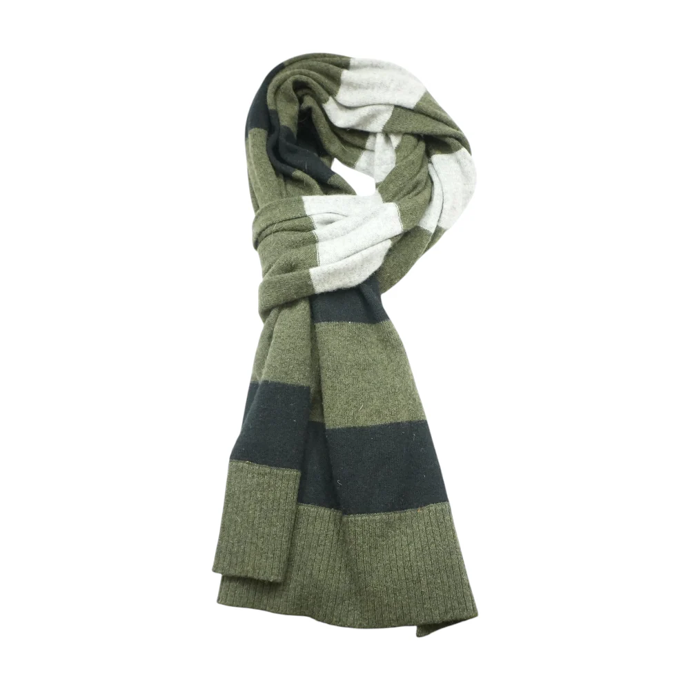 Green Striped 100% Cashmere Scarf - Image 2