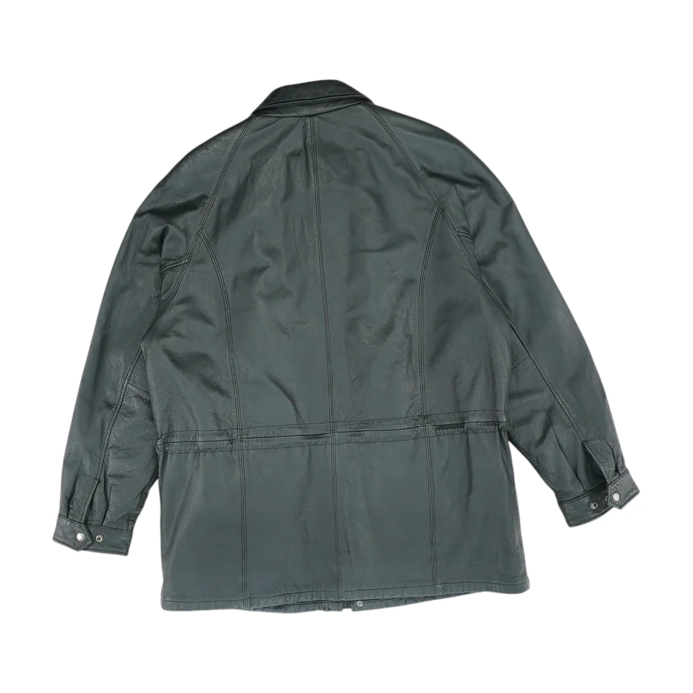 Black Solid Leather Jacket - Image 2