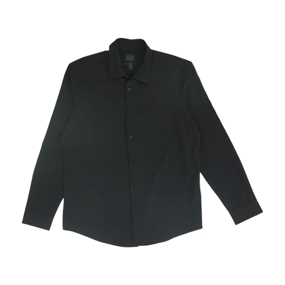 Black Solid Long Sleeve Button Down