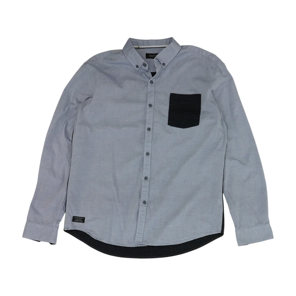 Blue Solid Long Sleeve Button Down