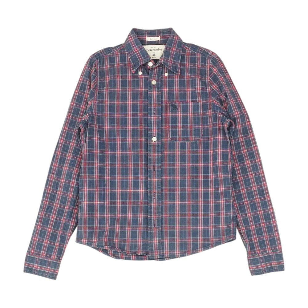 Navy Plaid Long Sleeve Button Down