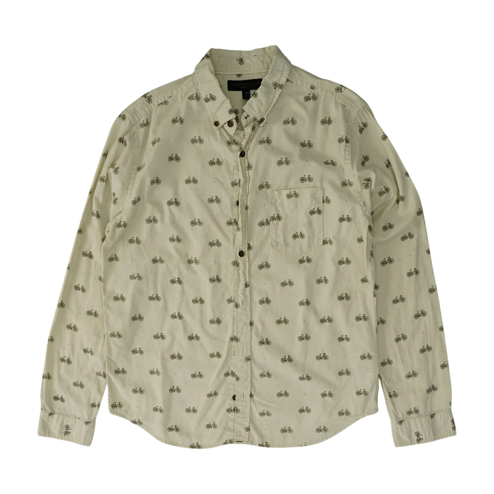 Beige Print Long Sleeve Button Down