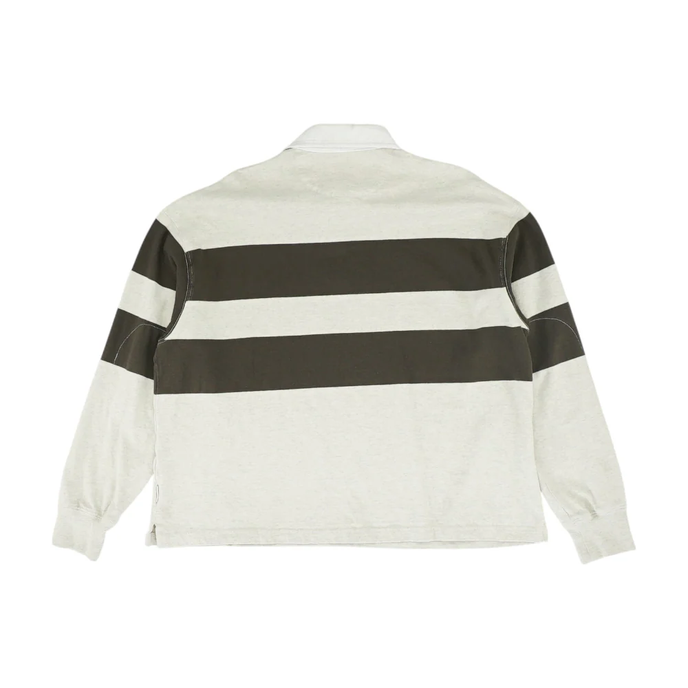 Beige Striped Long Sleeve Polo - Image 2