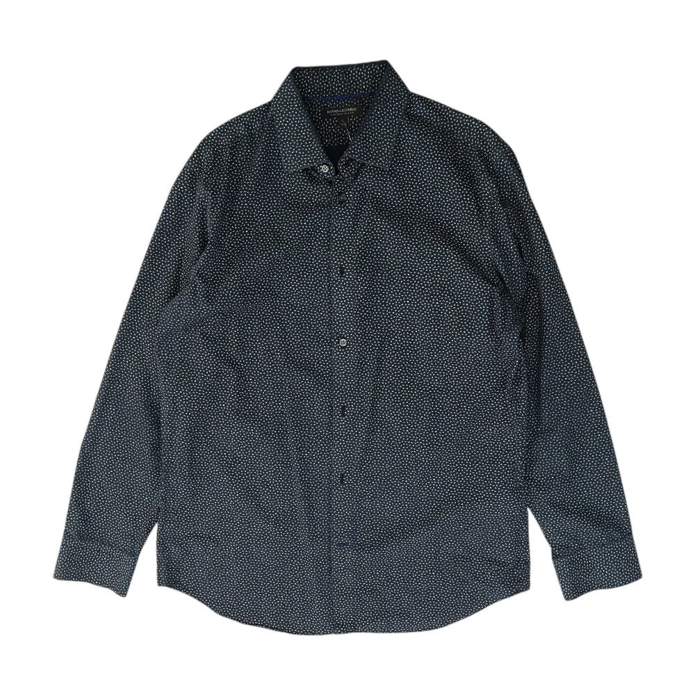 Navy Print Long Sleeve Button Down