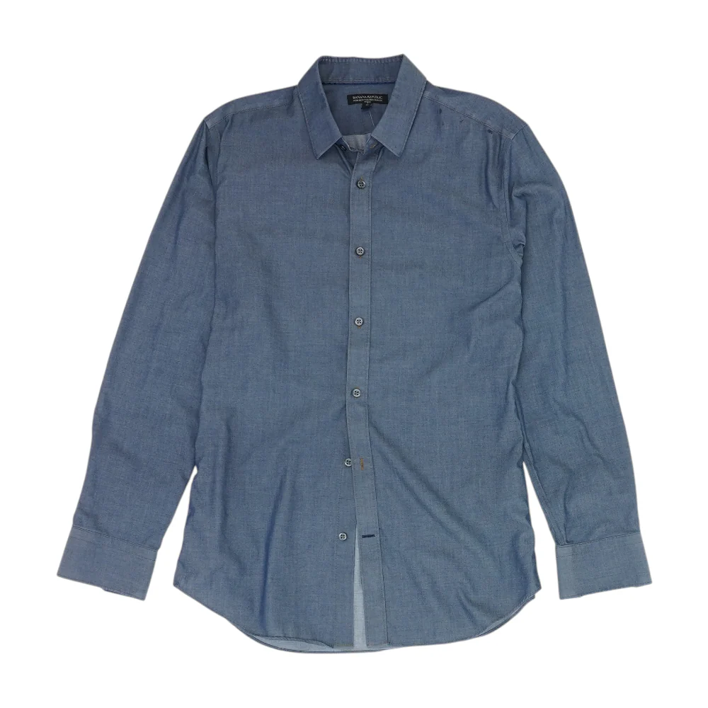 Blue Solid Long Sleeve Button Down