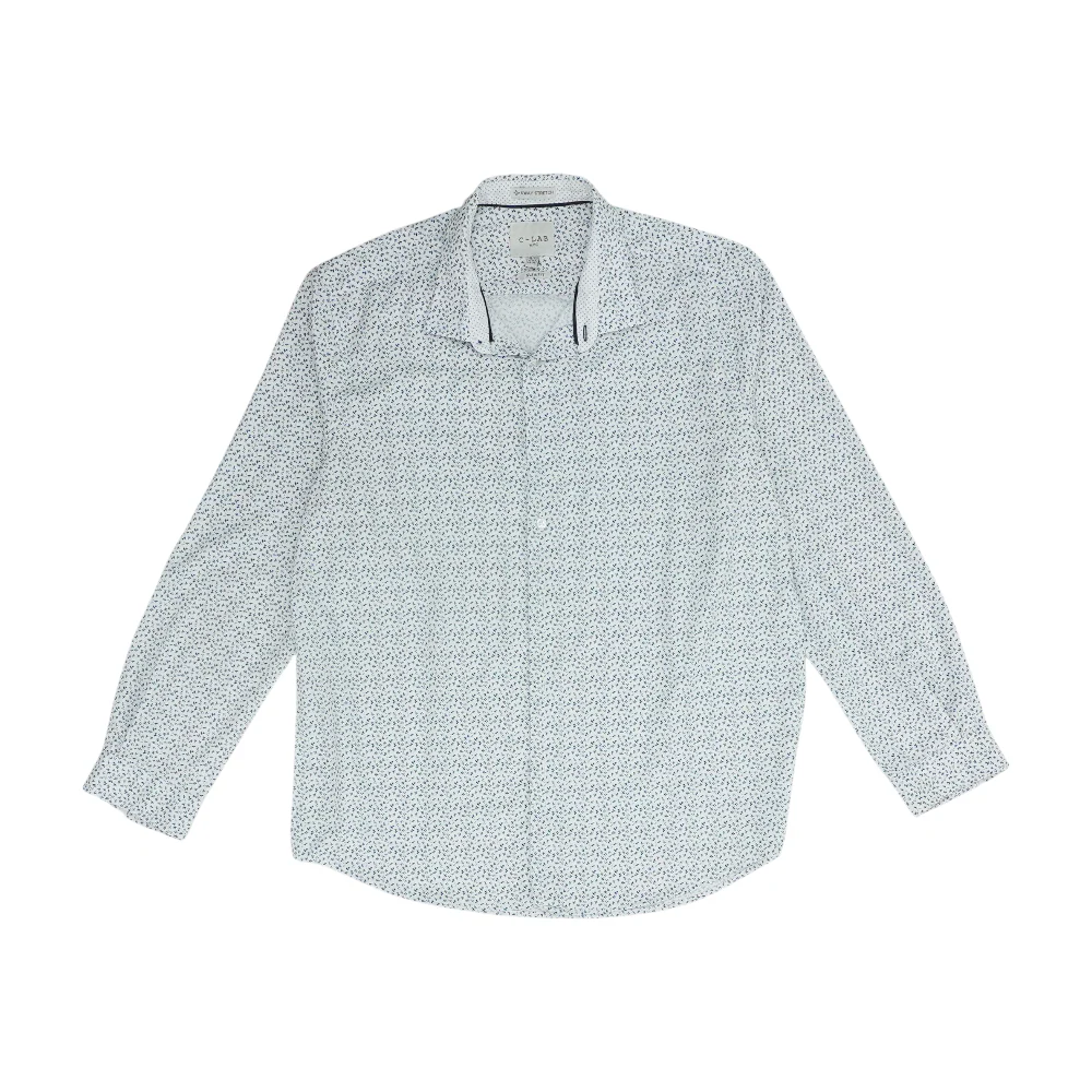 White Print Long Sleeve Button Down