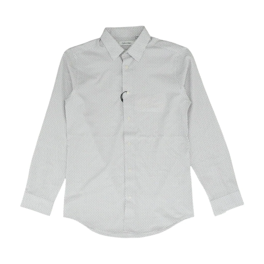 White Geometric Long Sleeve Button Down