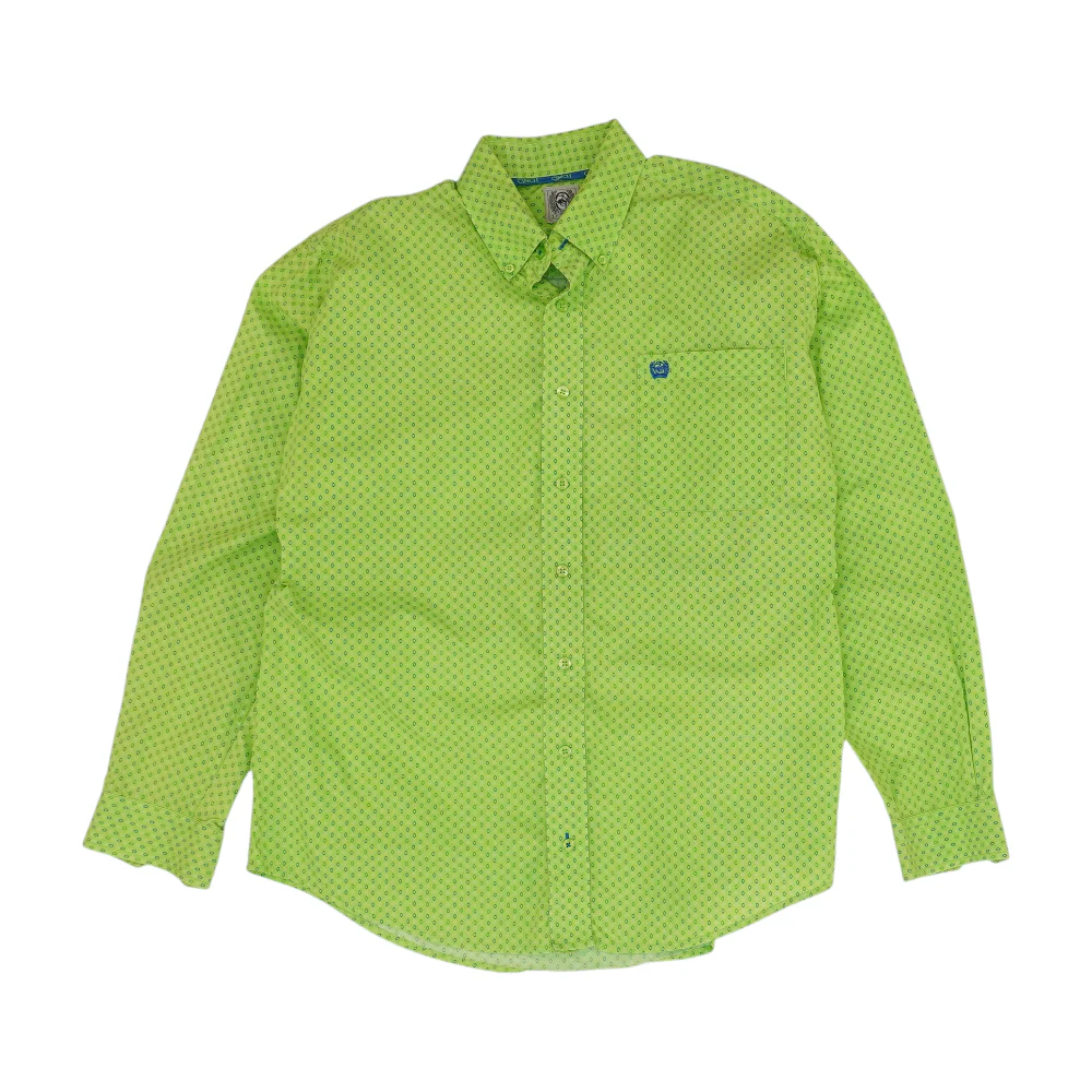 Green Geometric Long Sleeve Button Down