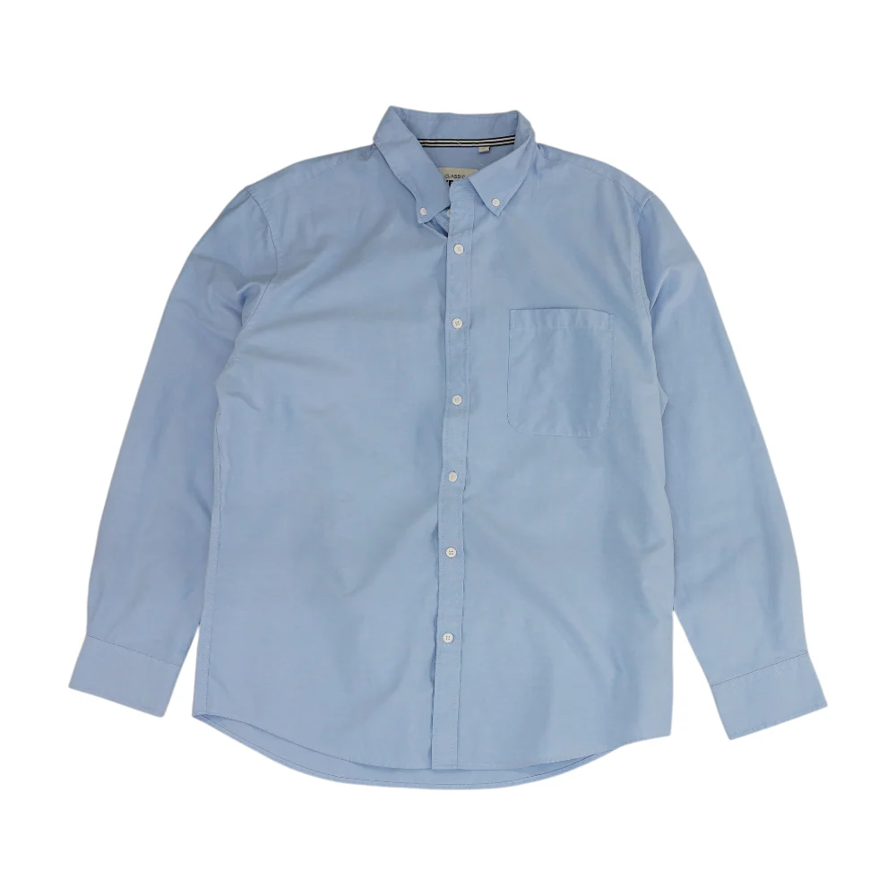 Blue Solid Long Sleeve Button Down