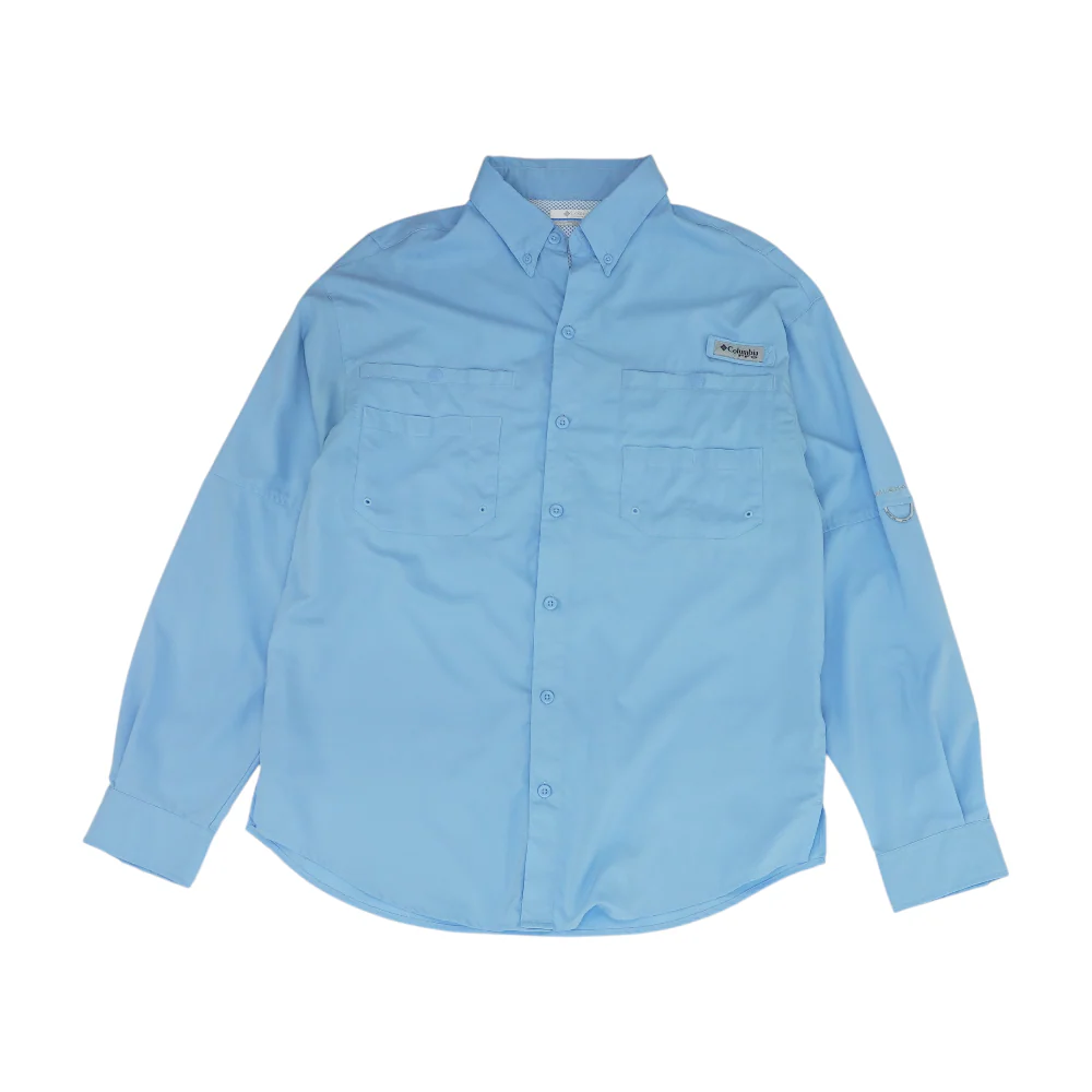 Blue Solid Long Sleeve Button Down