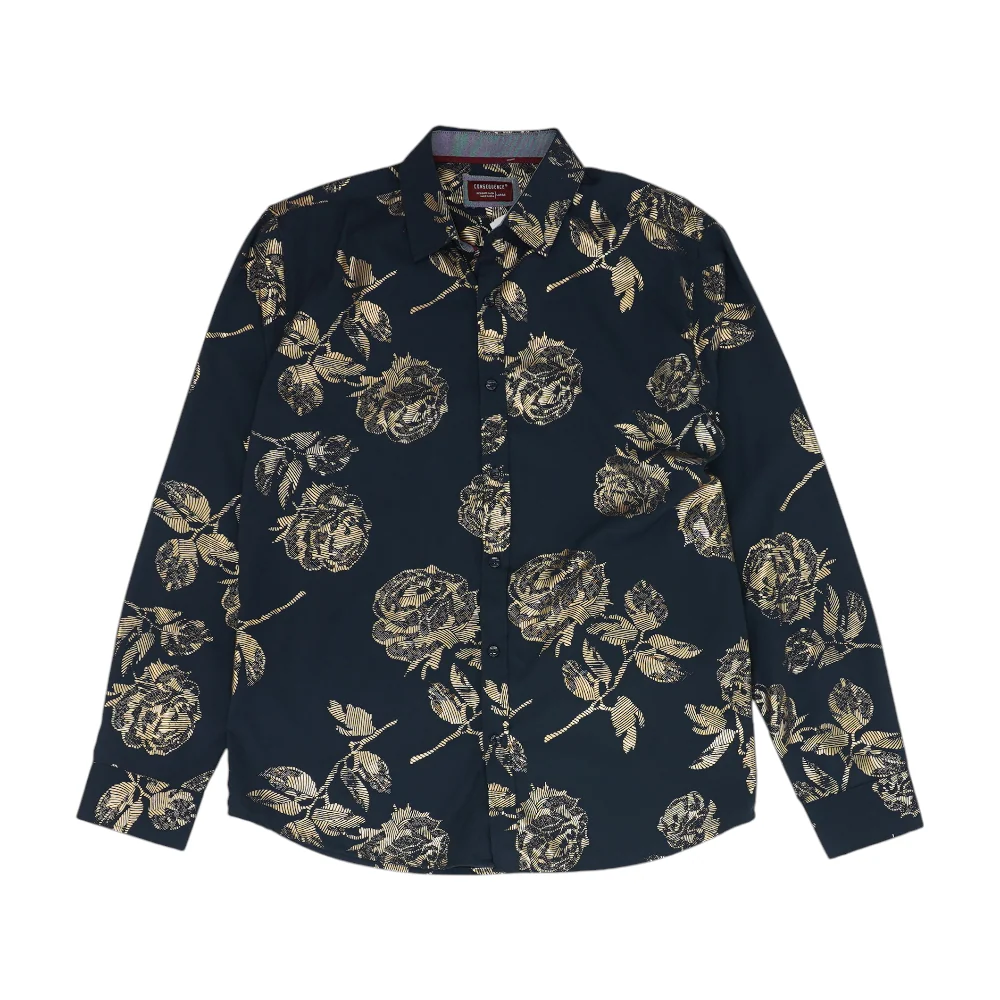 Navy Floral Long Sleeve Button Down