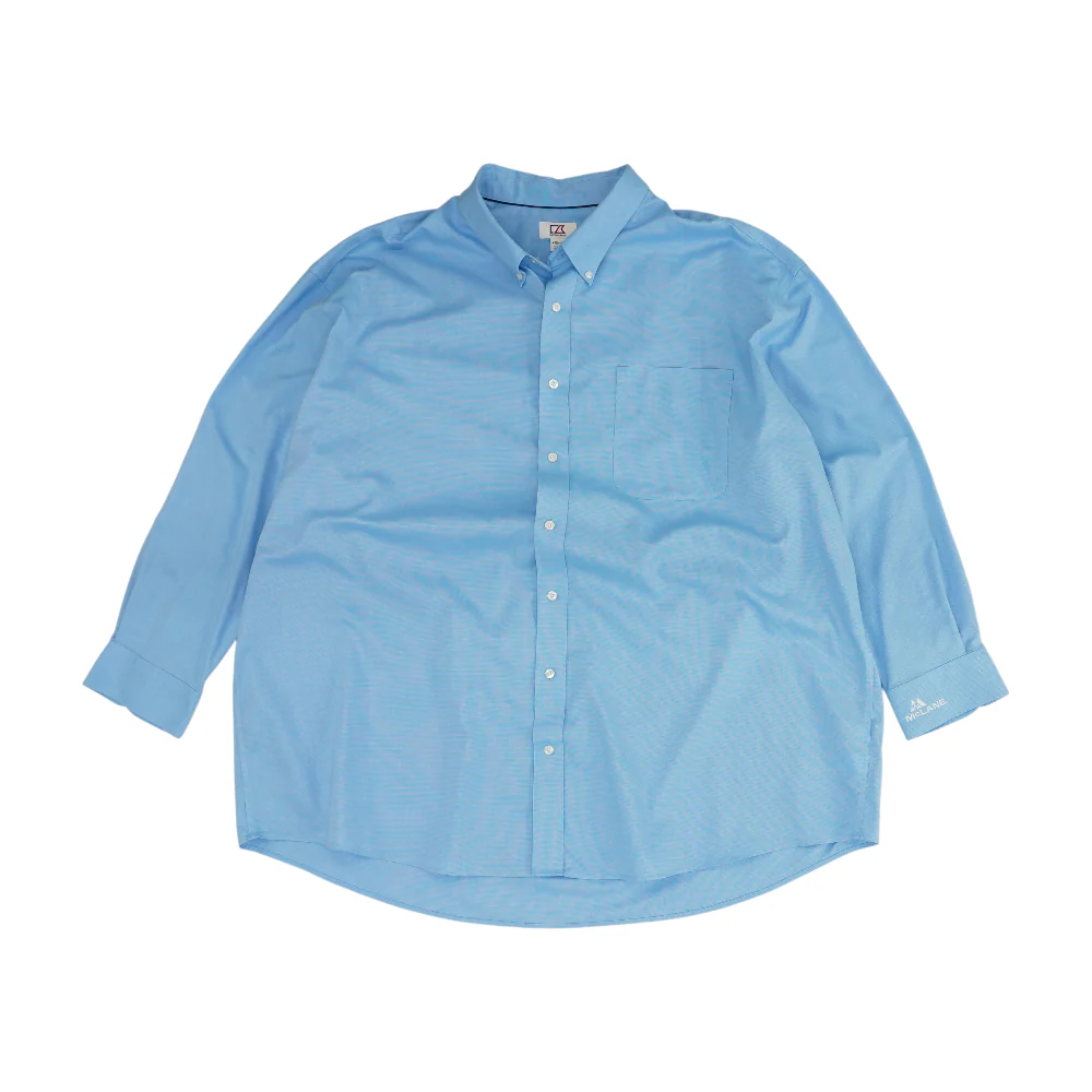 Blue Solid Long Sleeve Button Down