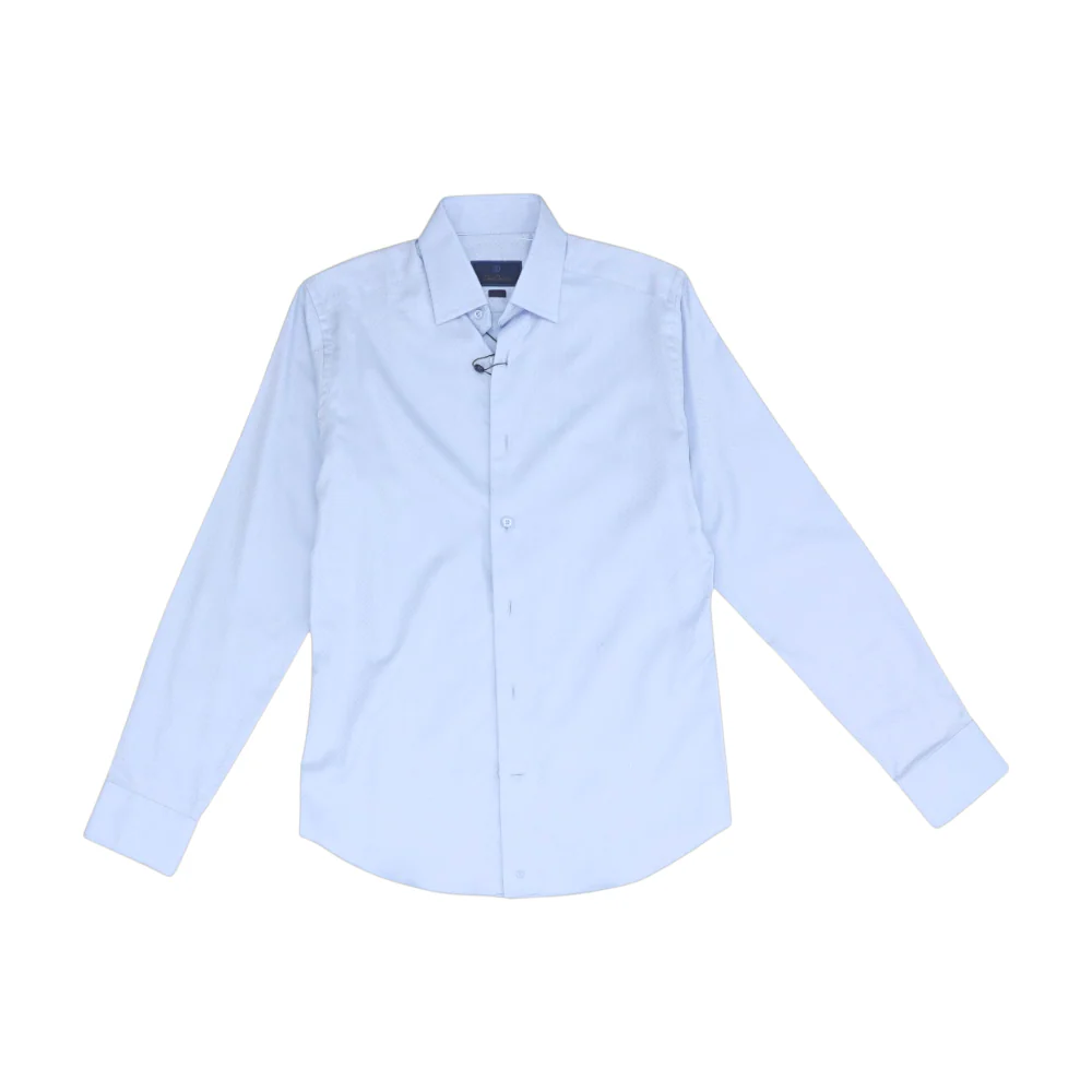 Blue Solid Long Sleeve Button Down