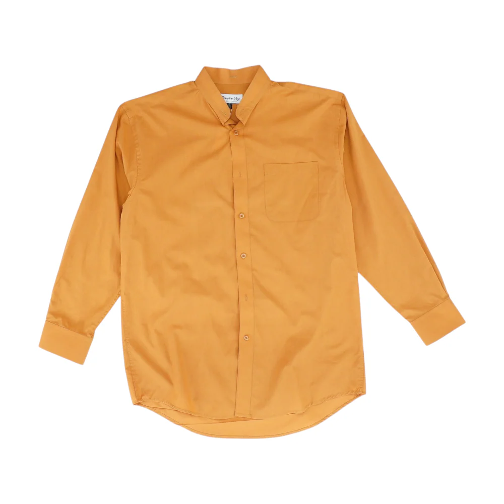 Orange Solid Long Sleeve Button Down