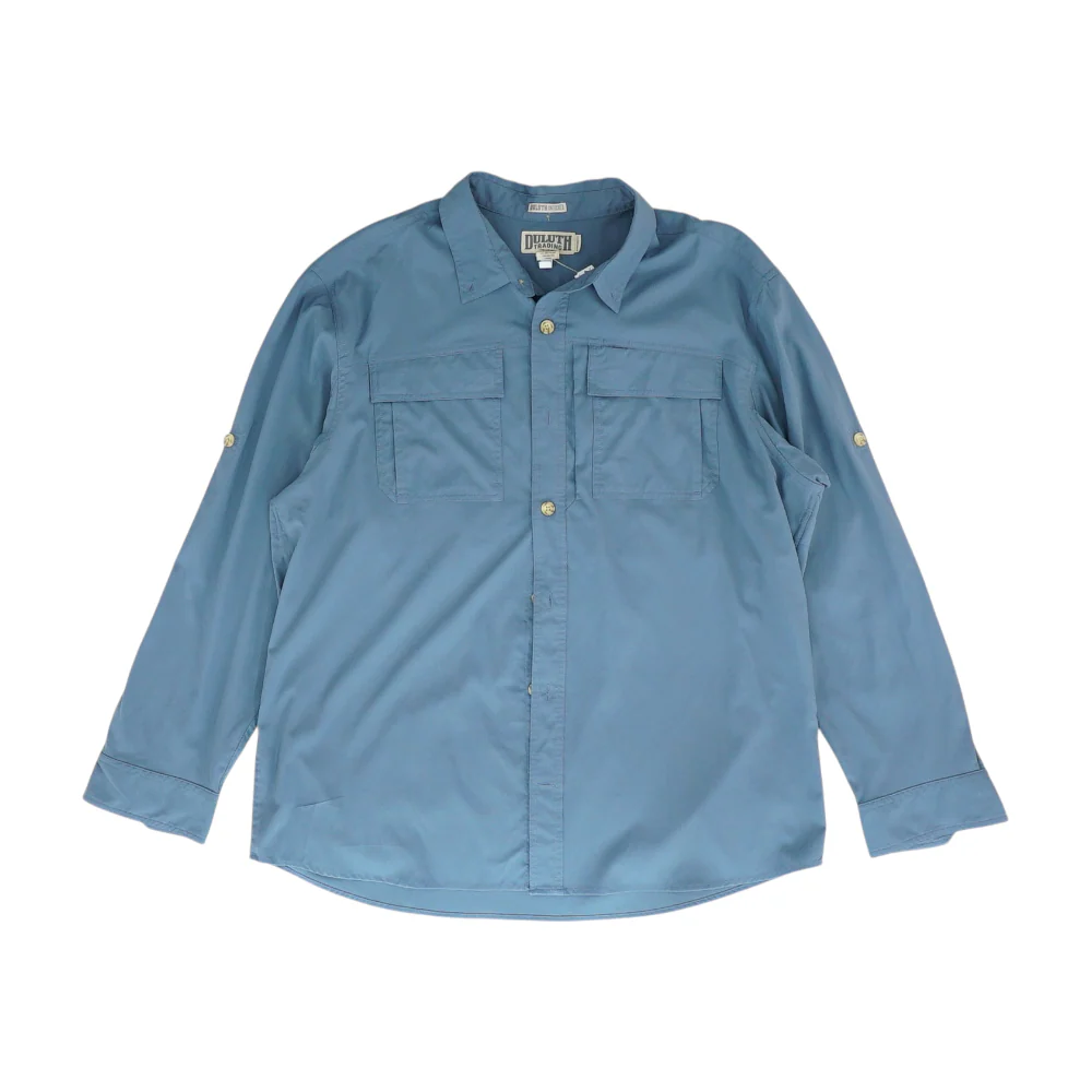 Blue Solid Long Sleeve Button Down