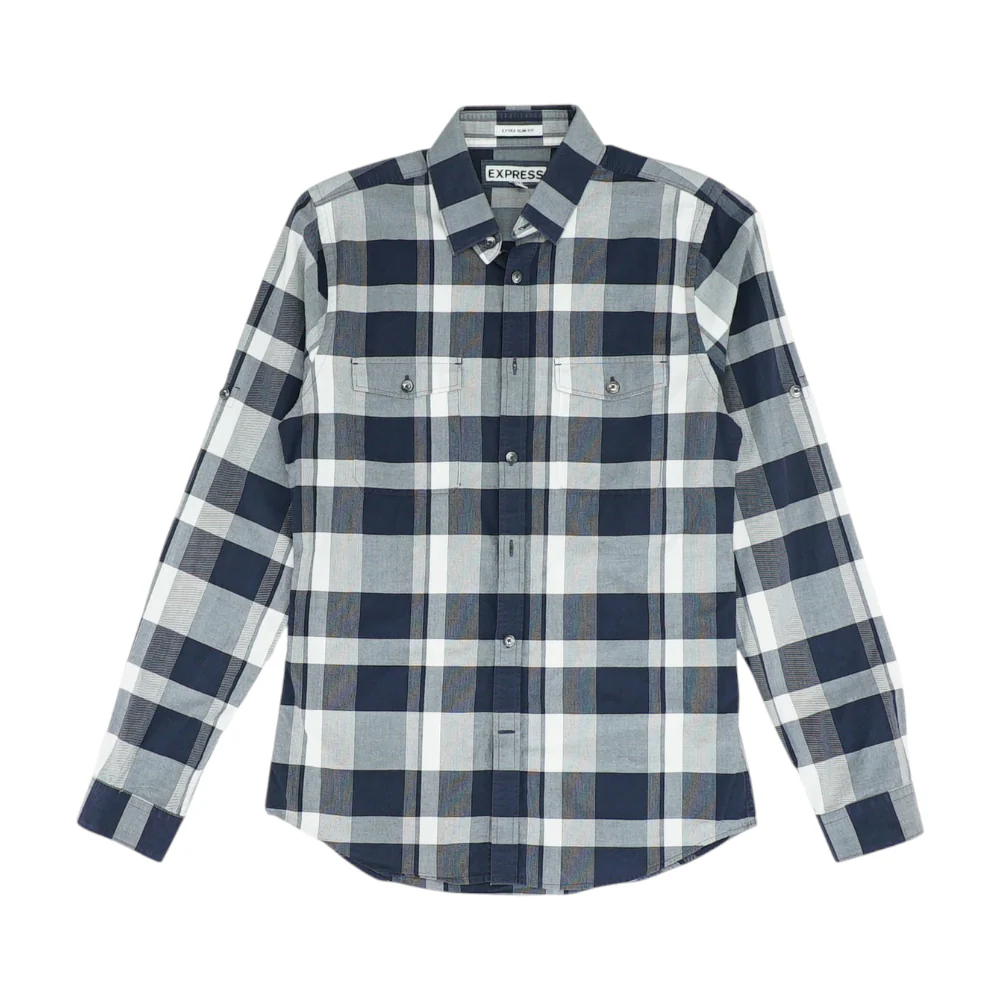 Navy Check Long Sleeve Button Down