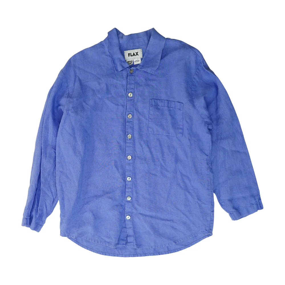 Blue Solid Long Sleeve Button Down
