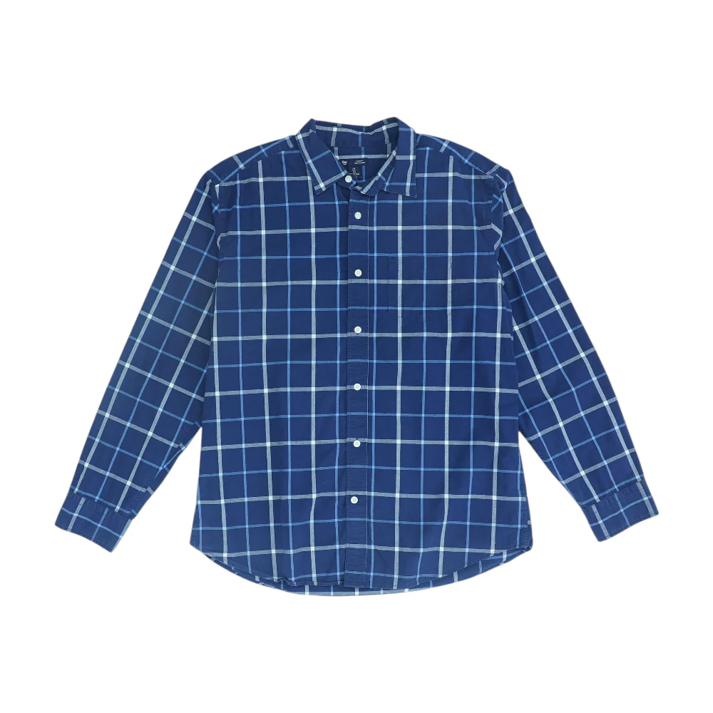 Navy Plaid Long Sleeve Button Down