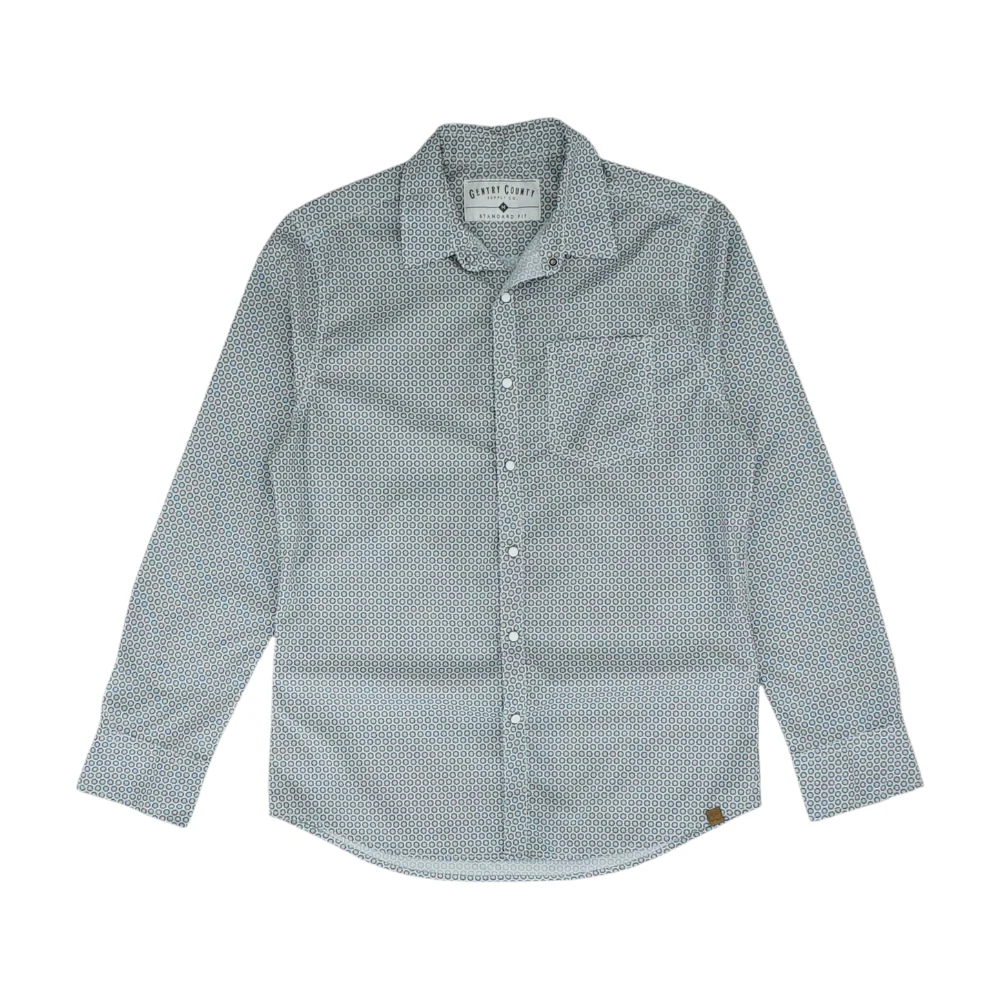 White Abstract Long Sleeve Button Down