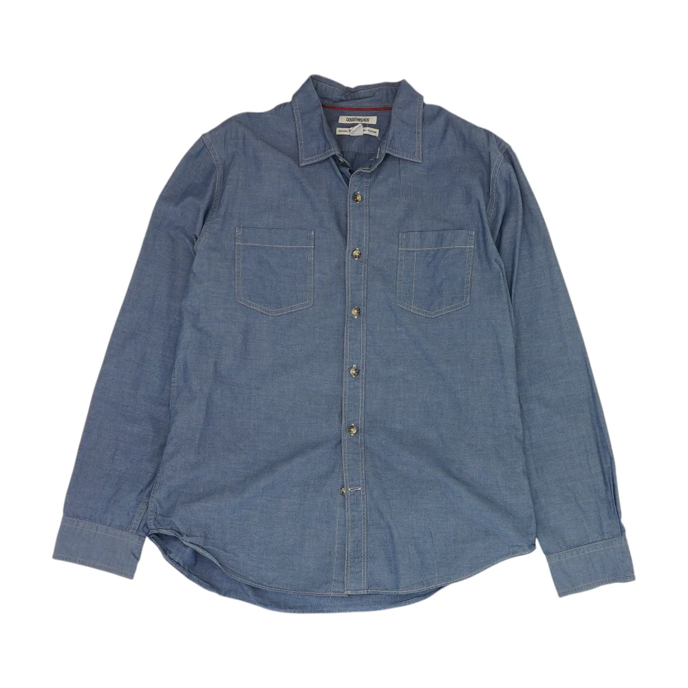 Blue Solid Long Sleeve Button Down