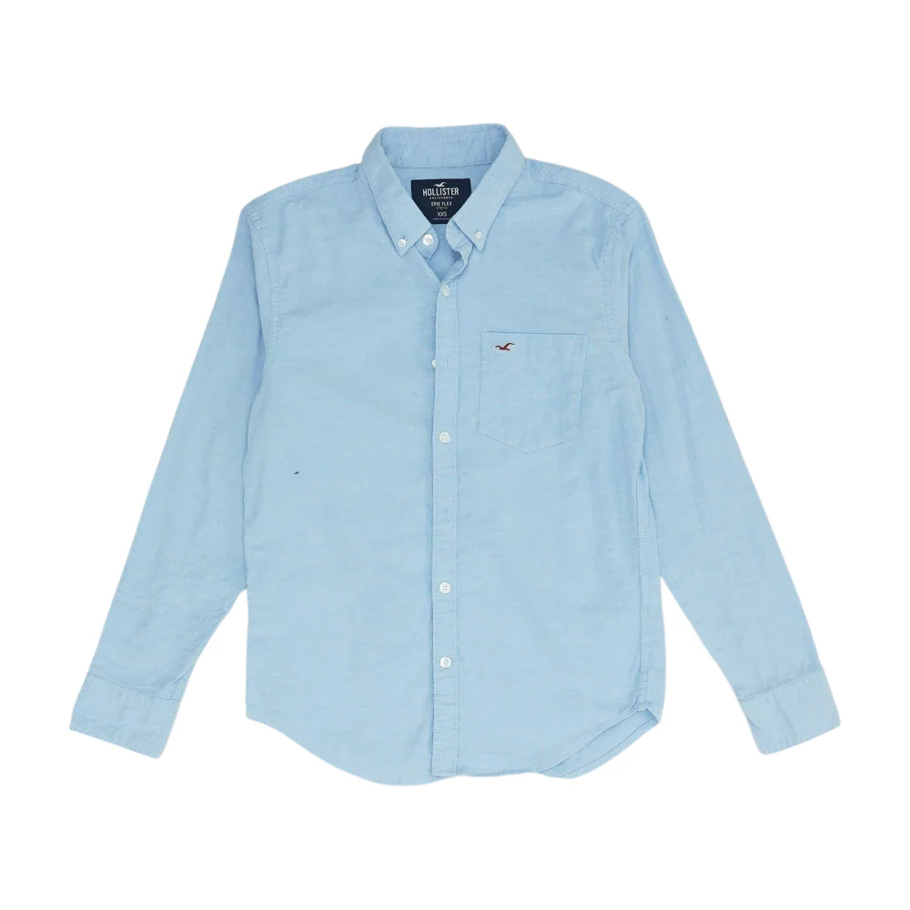 Blue Solid Long Sleeve Button Down