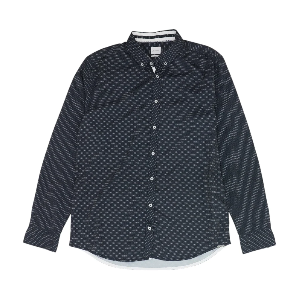 Navy Geometric Long Sleeve Button Down