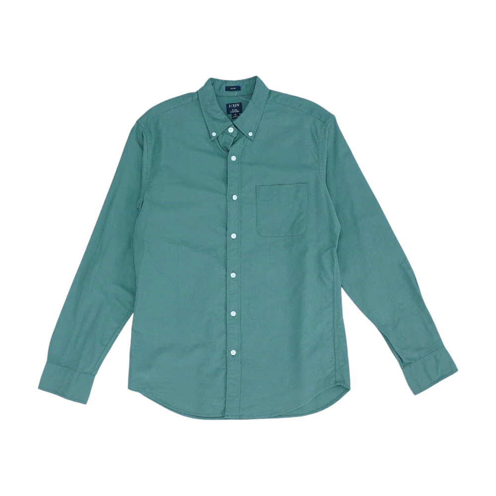 Green Solid Long Sleeve Button Down