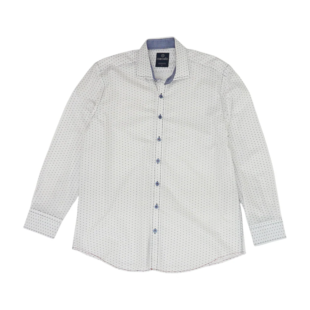 White Print Long Sleeve Button Down