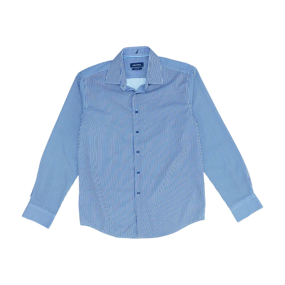 Navy Striped Long Sleeve Button Down