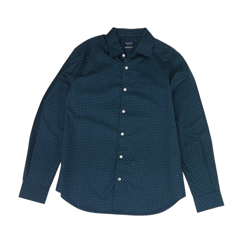 Navy Print Long Sleeve Button Down
